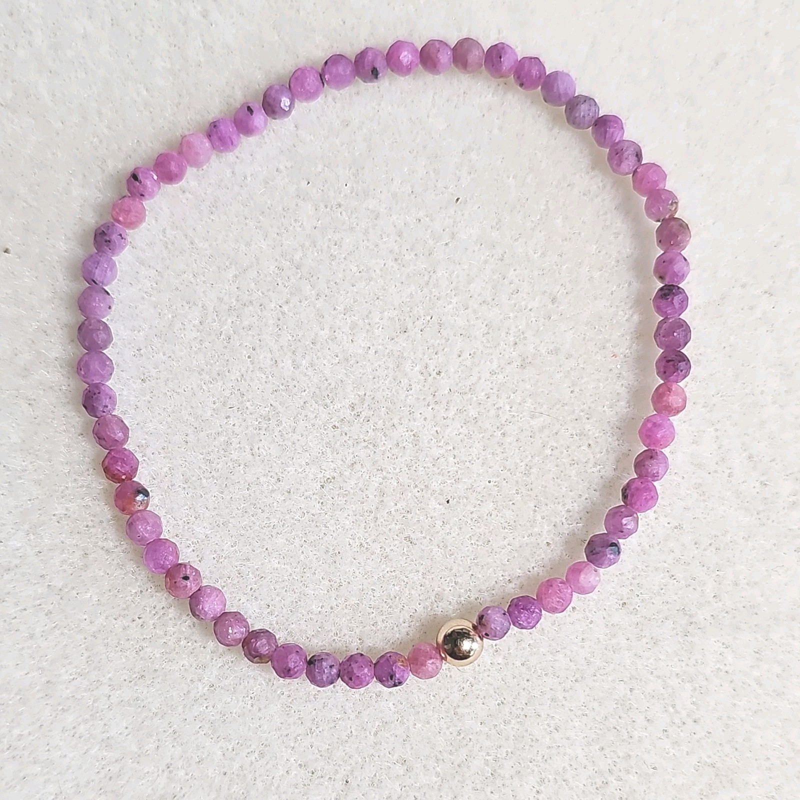 Faceted Ruby Gemstone Bead Stretch Bracelet 10kt Gold Spacer Bead