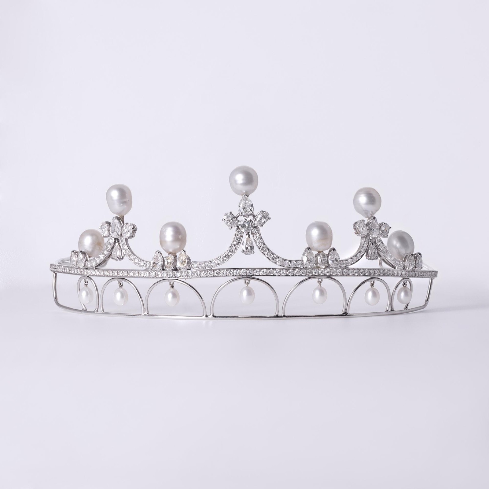 Antique 1920 Belle Epoque Style 15 Carat Diamond Pearl and Platinum Tiara