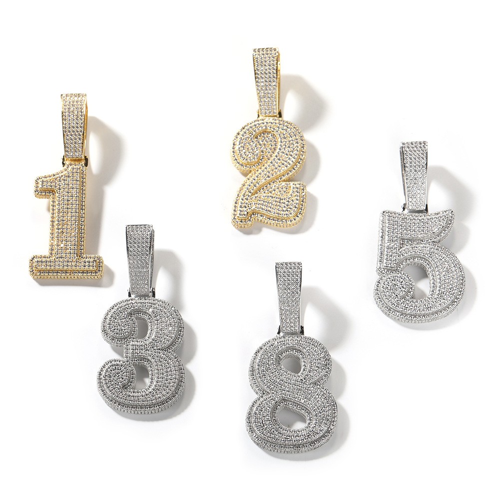 Number 0-9 Pendant Choose Sweater Necklace Gold Filled Zircon Hip Hop DJ Jewelry