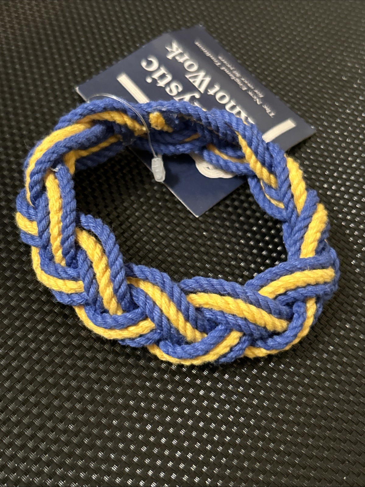 Mystic Knit Work Sailor Rope Bracelet, Nautical Stripe Blue & Yellow Size Medium