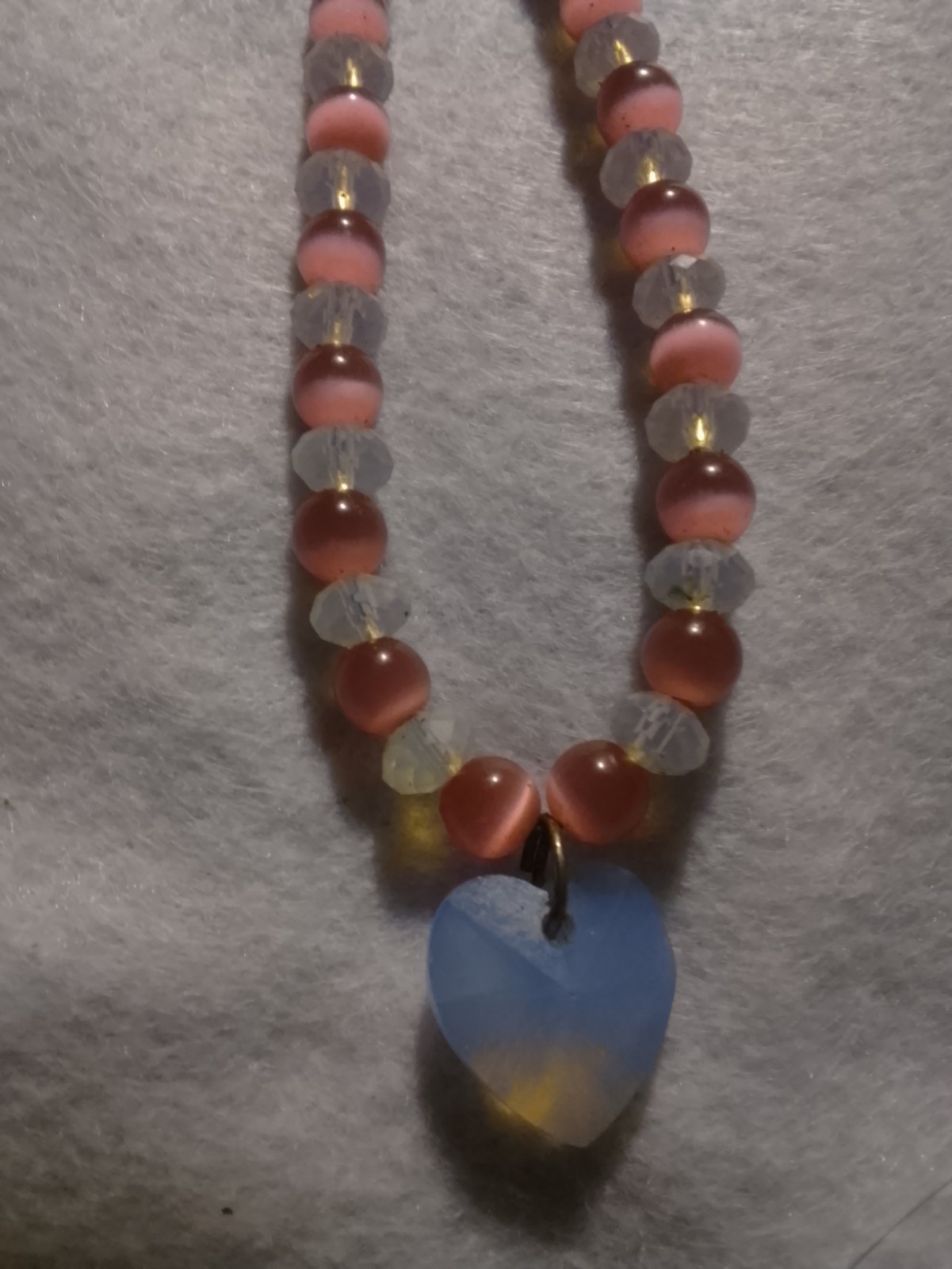 “LOVE & HEARTS” Pink Beaded Necklace White Swarovski Crystal Heart Charm Pendant