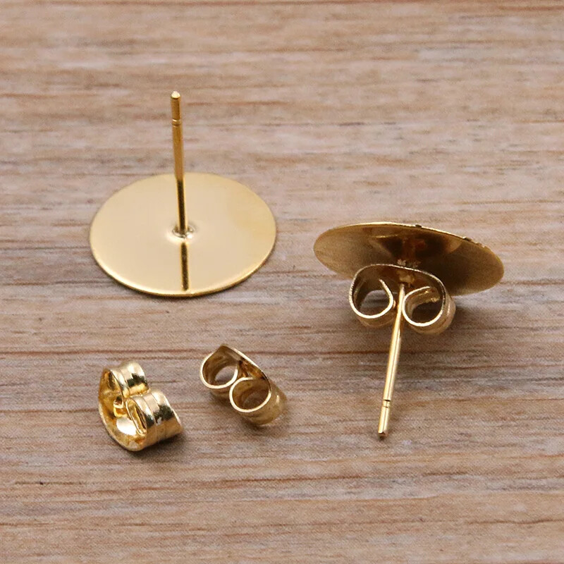 50-100pcs 2 Color Stainless Steel Earring Pins With Plug Studs Blank Post Base