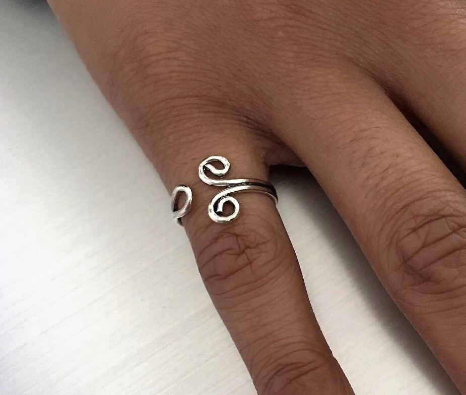 Solid Metal VALENTINE GIFT 4 WOMEN’S Swirl Adjustable Foot Toe Ring 925 Silver
