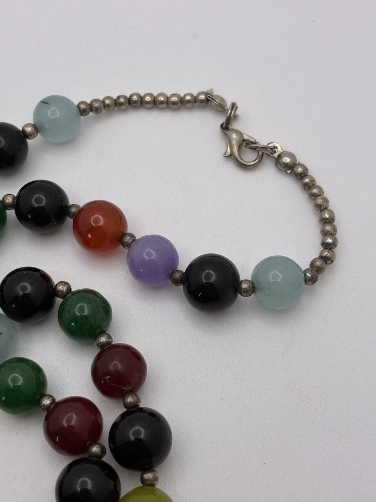 Multi Color Glass Beaded Necklace Silver Tone Clasp 20” Yellow Green Black Red
