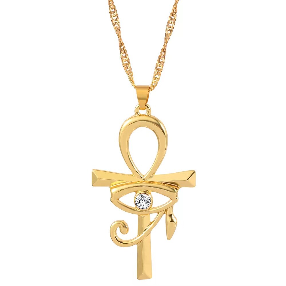 Egyptian Eye of Horus Ankh Cross Pendant Necklace Protection Jewelry Chain 20″