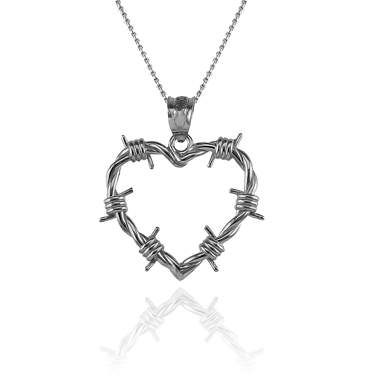 Sterling Silver Barbed Wire Heart Pendant Necklace (S/M/L)