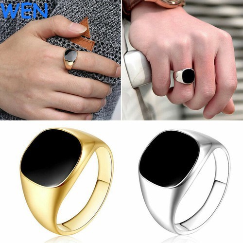 18ct Gold Filled Black Onyx Mens Signet Wedding Band Pinky Ring Size 7-12