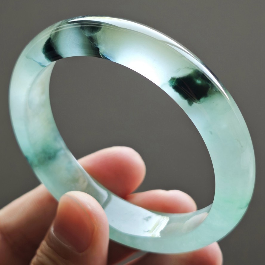 59mm Green White Emerald Icy Jadeite Jade Bracelet Bangle Burma Jade Bangle 3185