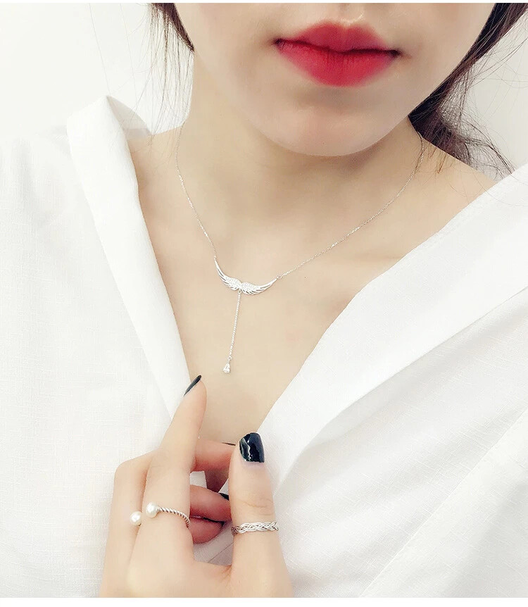 Necklace Silver zircon jewelry angel wings