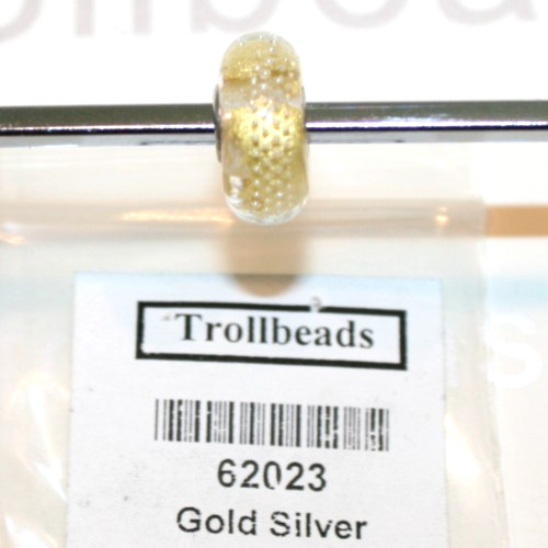 TROLLBEADS 62023 Glass Gold Silver Trace Bead Stamped LAA 925S Retired 2022 -NEW