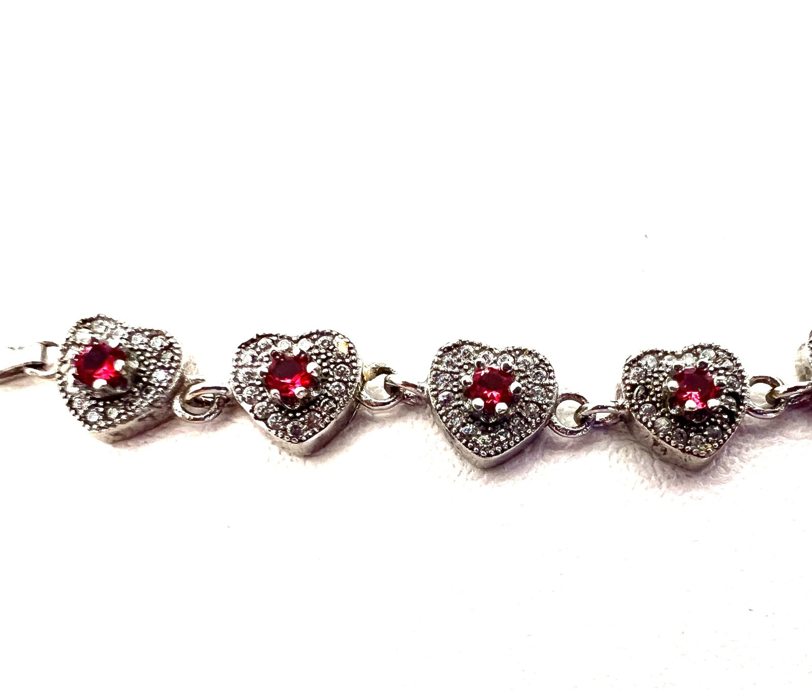 JJB102 925 Silver Bracelet w/ 5 Pave Hearts filled w/ Pink and White Zircons NWT