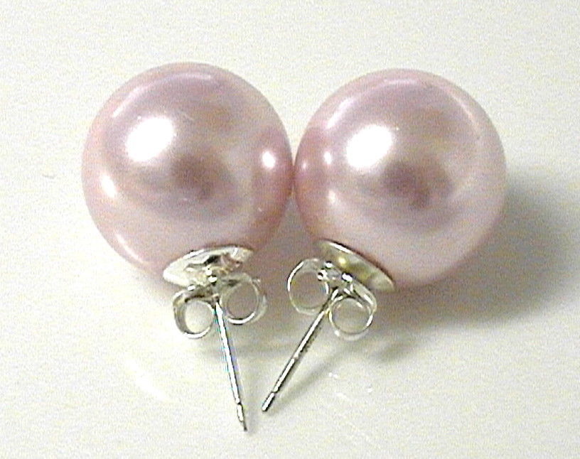 6mm 8mm 10mm 12mm 14mm PINK Sea Shell Pearl Stud Earrings Sterling Silver Posts