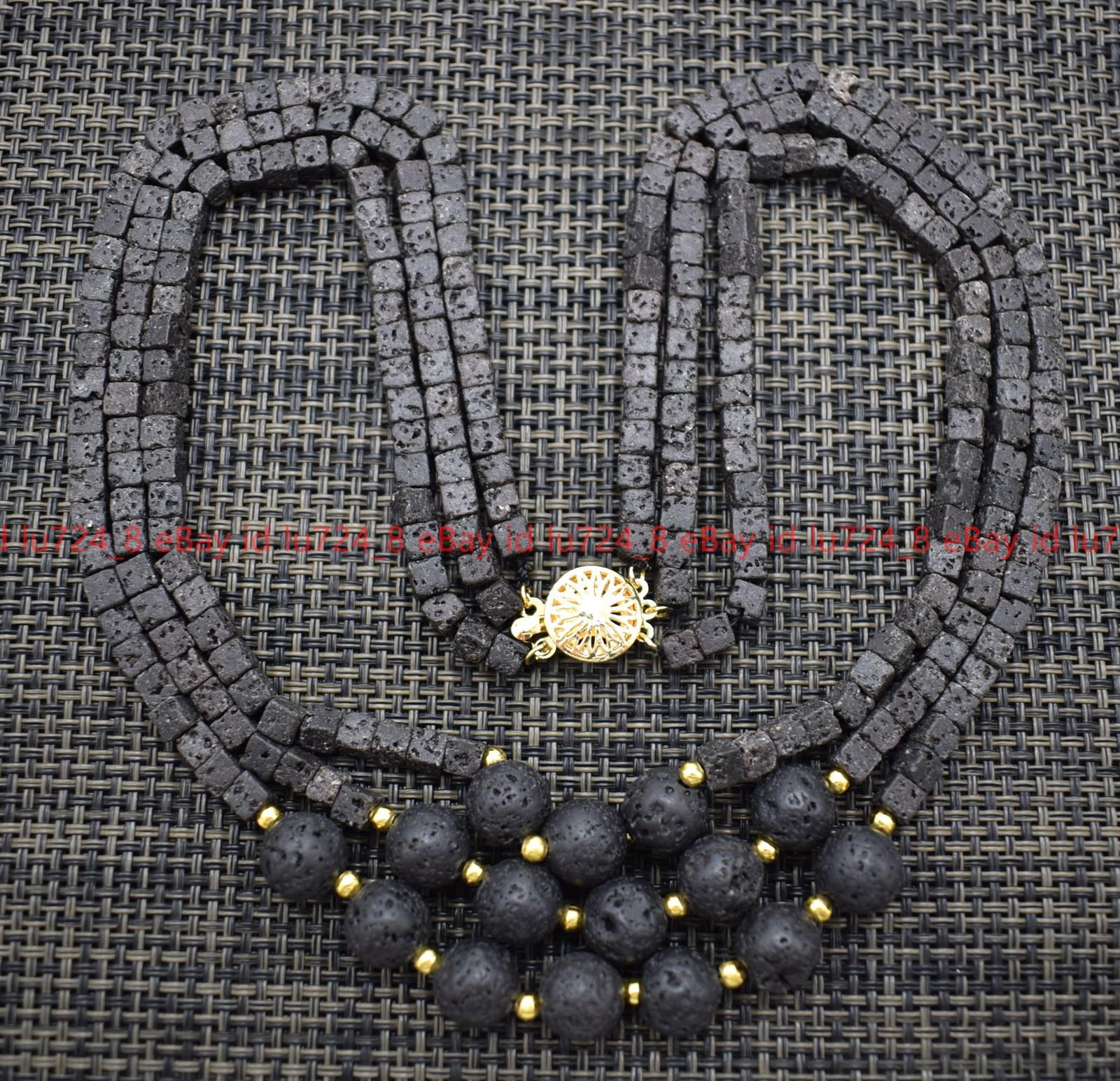 Multiple Styles 3 Rows 5x5mm Square &Round Black Lava Rock Gems Necklace 18-20″