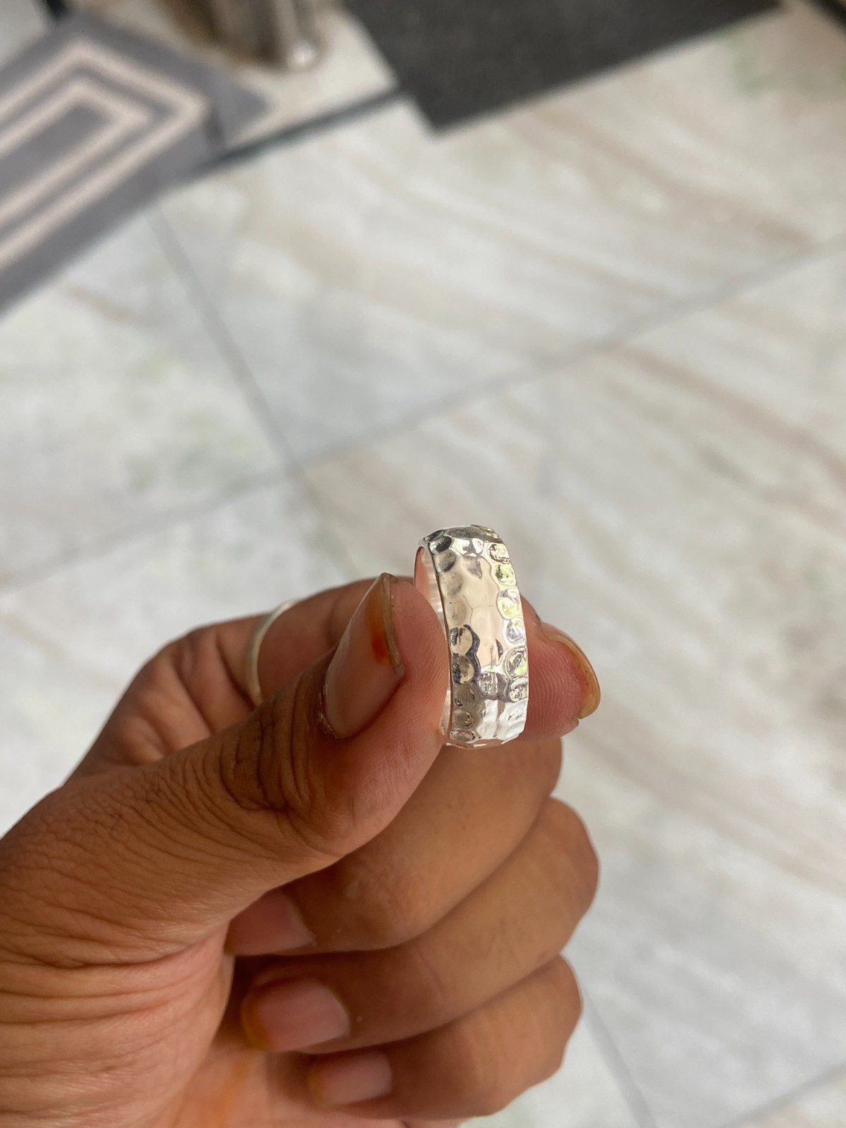 925 Sterling Silver Hammered Band Ring Handmade Wide Wedding Stackable Unisex