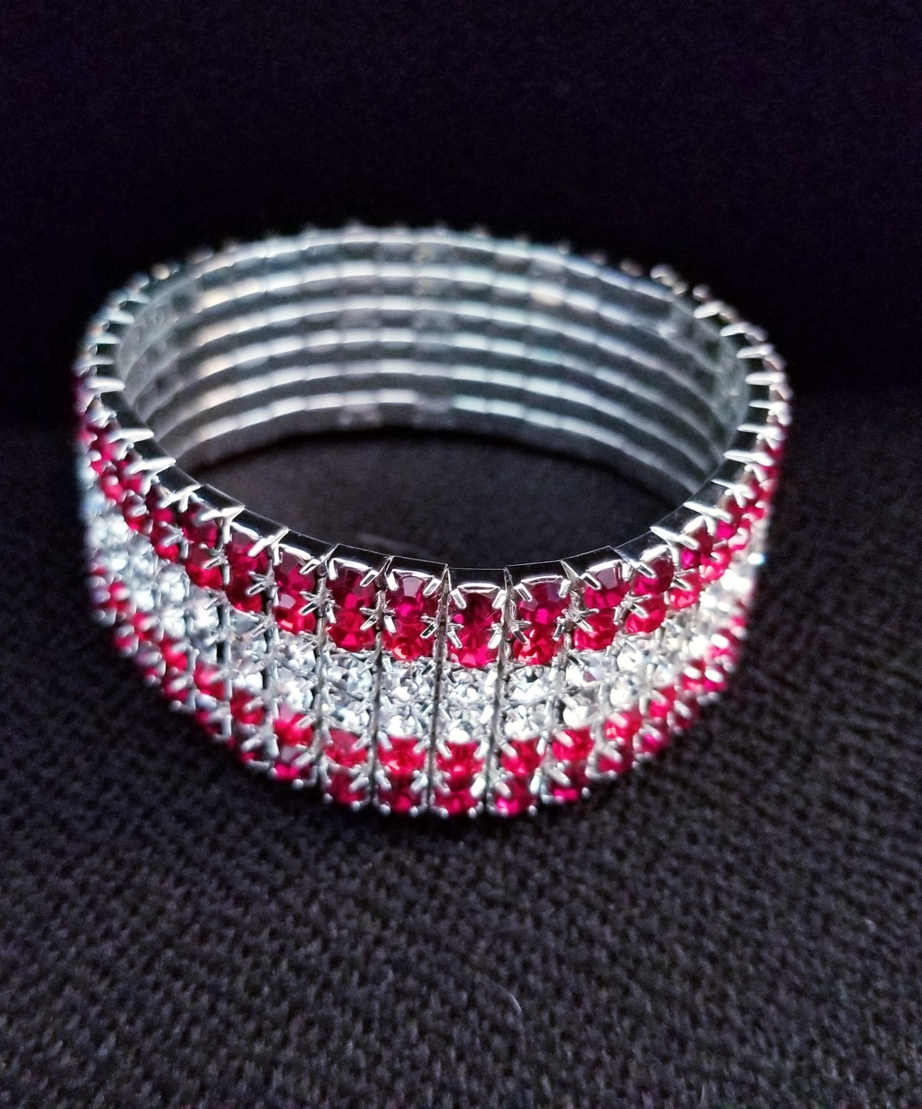 Red Silver Rhinestone Stretch Bracelet Crystal Pageant Prom Drag Jewelry