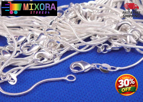 925sterling solid Silver lots 2-5-10PCS 1mm / 2mm snake chain Necklace 16-30inch