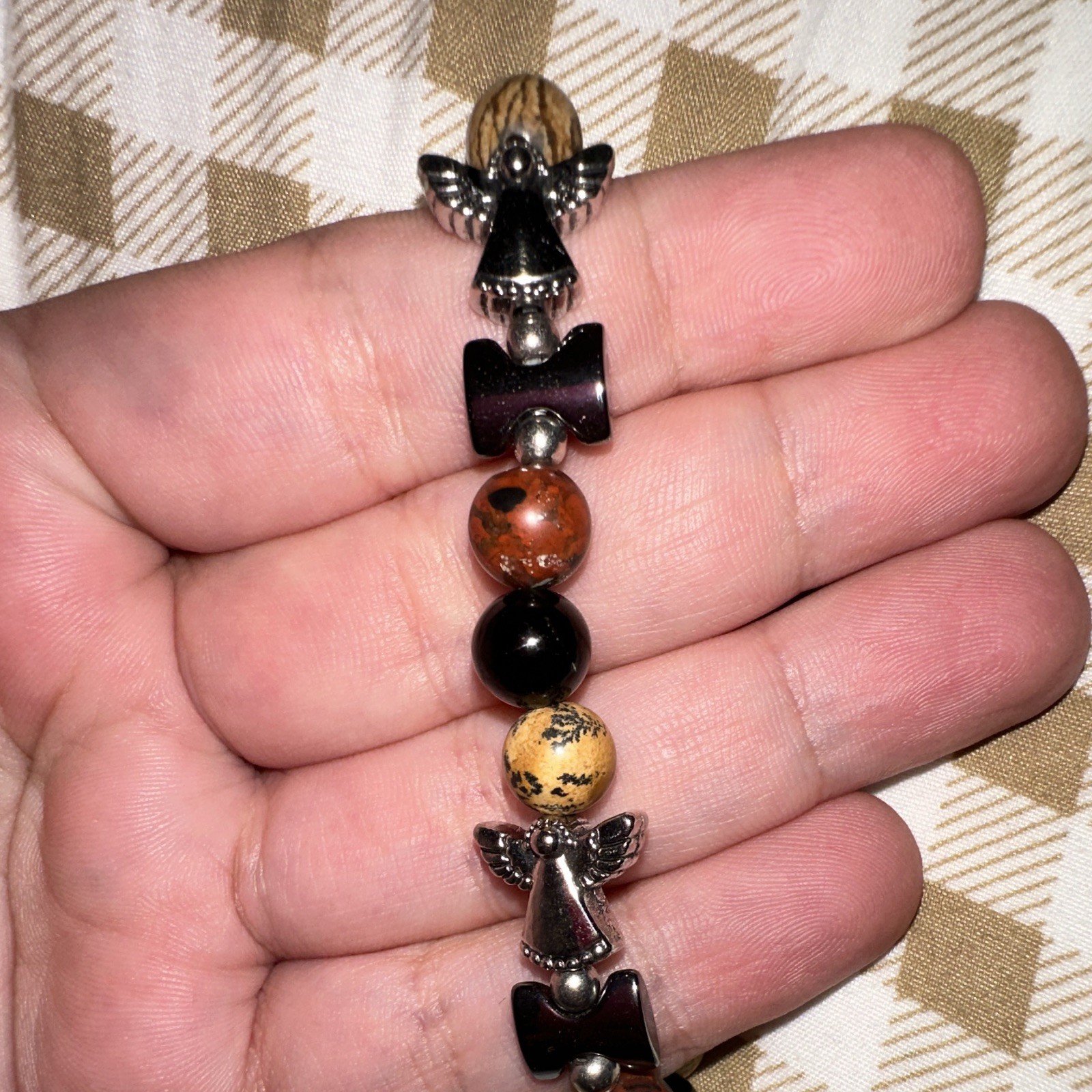 Lot of 4 Multicolor Stone Beaded Stretch Stackable Bracelets Angel Dangle Charm