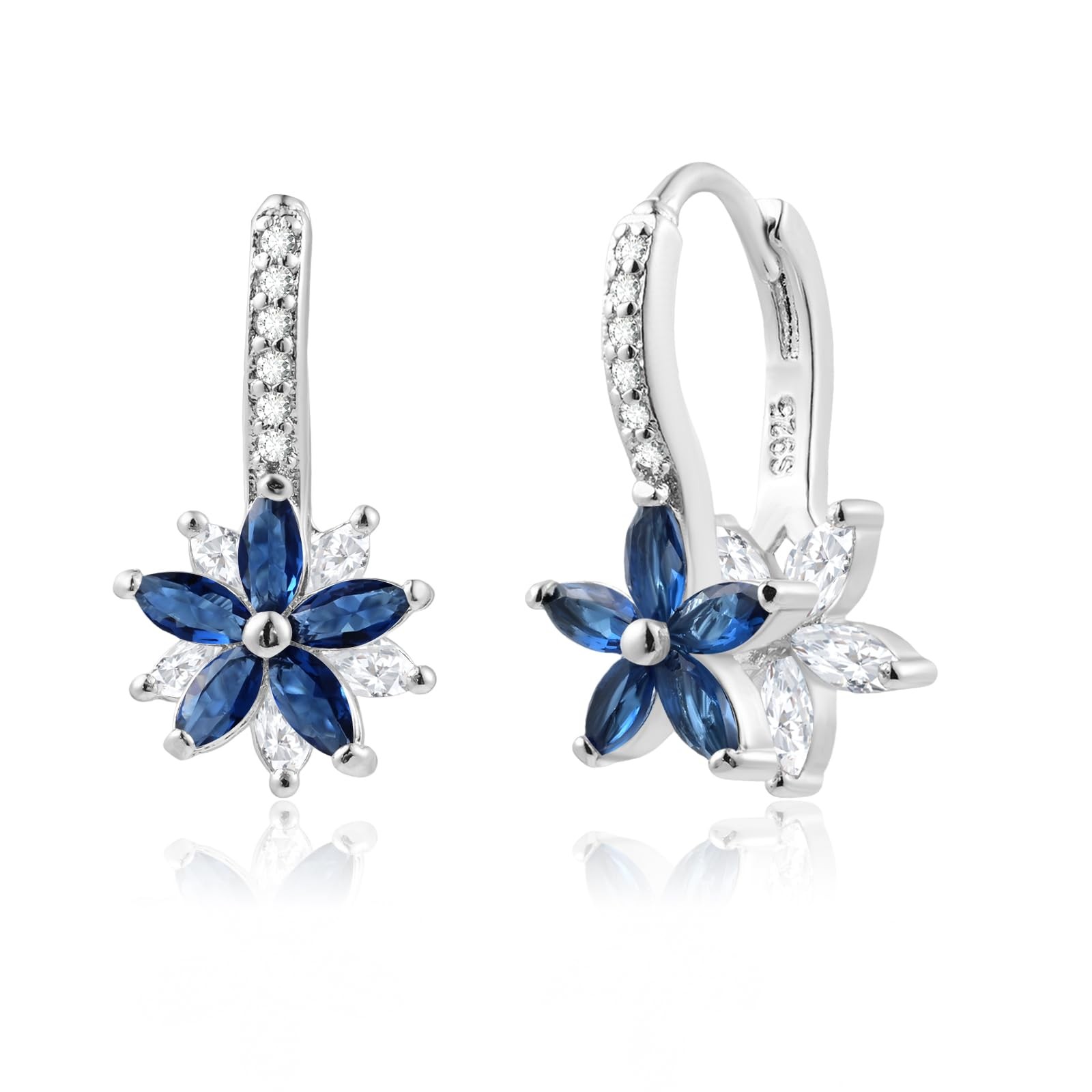 925 Sterling Silver Flower Earrings for Women Dangling Leverback Earrings wit…