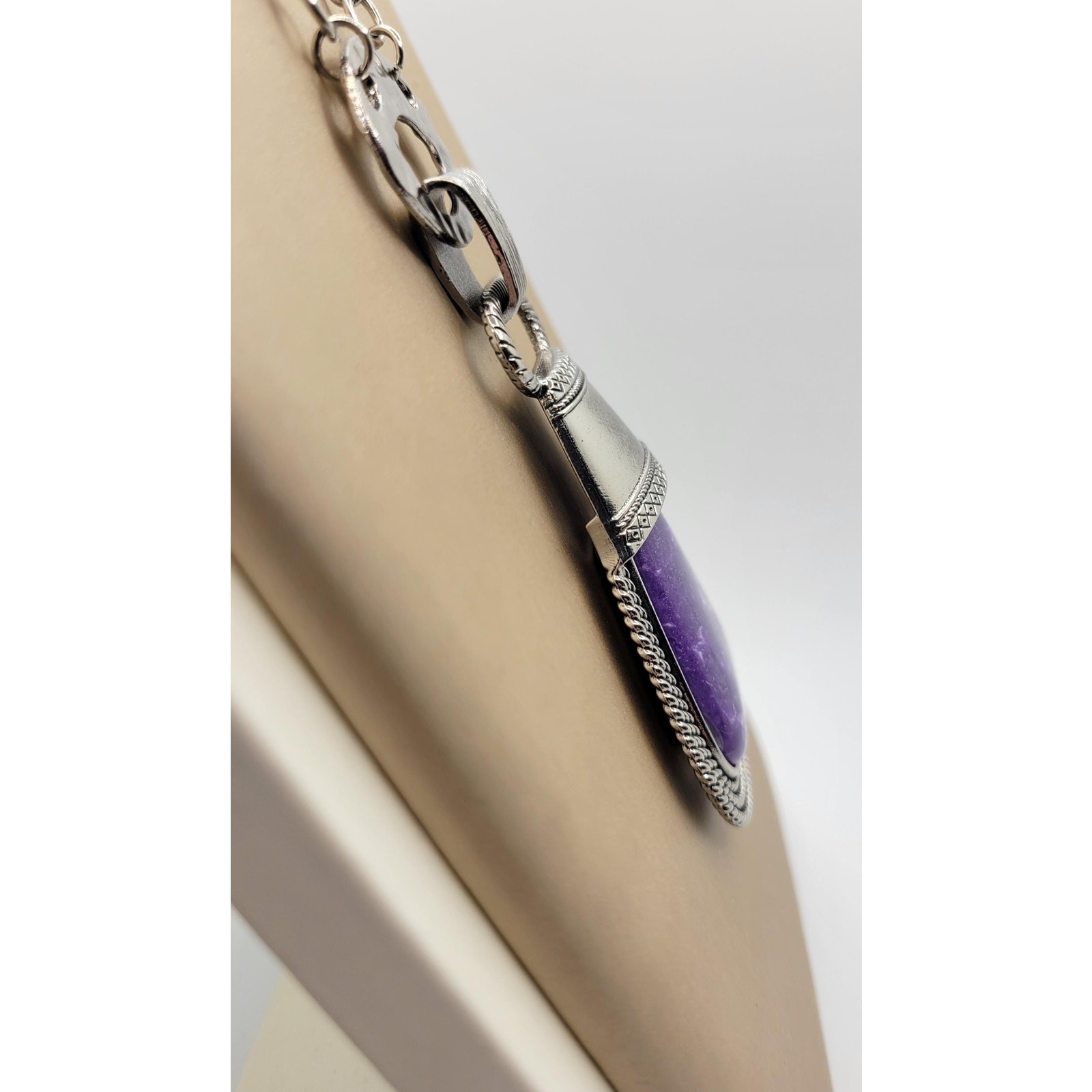 Purple SemiPrecious Gemstone Pendant Necklace Statement BOHO Bohemian Hippie