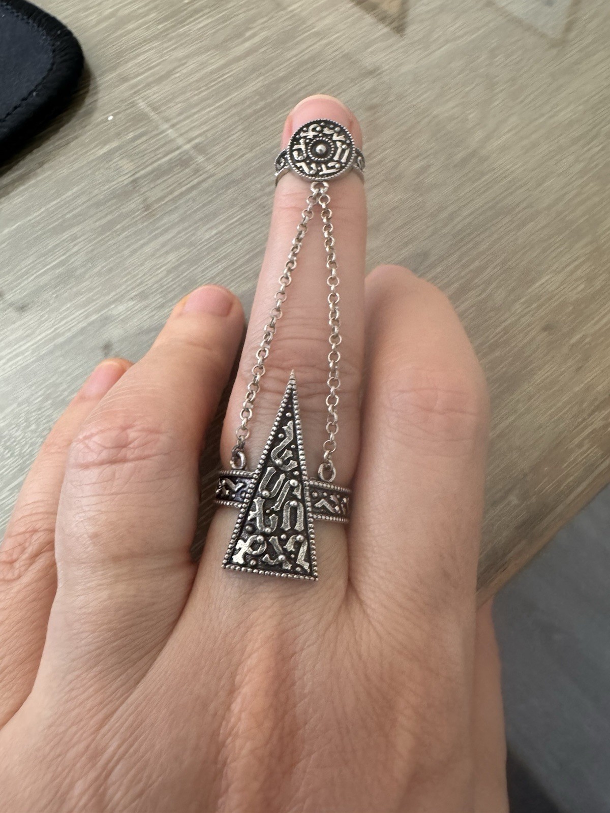 925 Sterling Silver Adjustable Hand Harness Chain Multi-Finger Ring Size 5