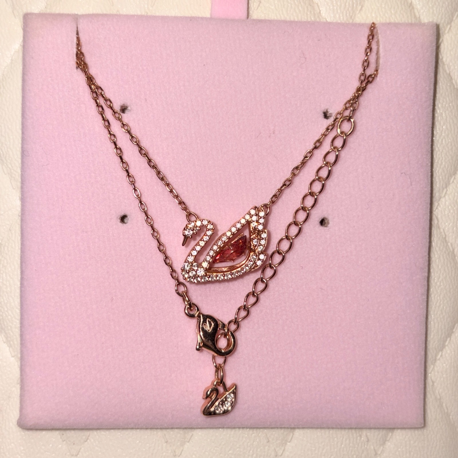 Swarovski swan necklace, pink, 18K rose gold finish, shine brightly