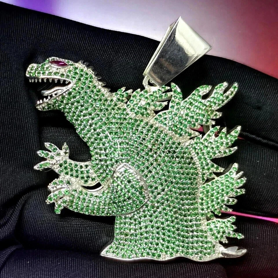 2Ct Round Cut Simulated Green Emerald Godzilla Pendant 14K White Gold Plated