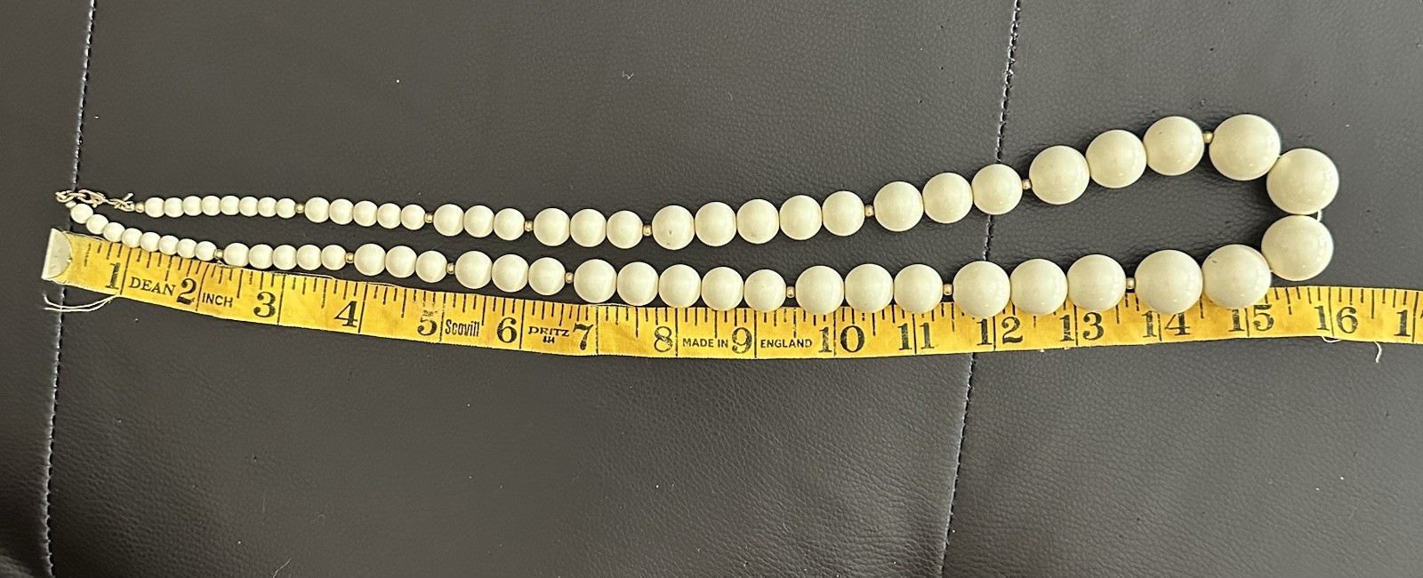 Monet Signed Ivory Plastic Beaded Ball Chain Necklace 19-24 in