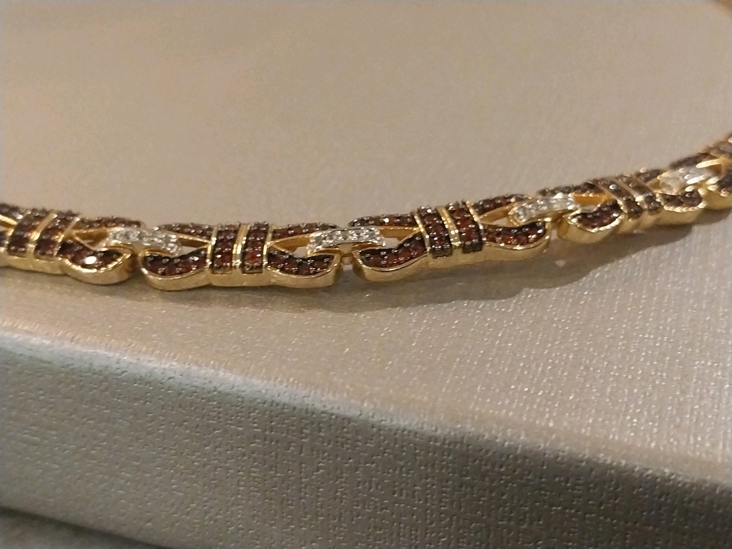 Karis Mozambique Garnet, White Zircon Bow Knot Bracelet in 18K YG Plated (8.00 )