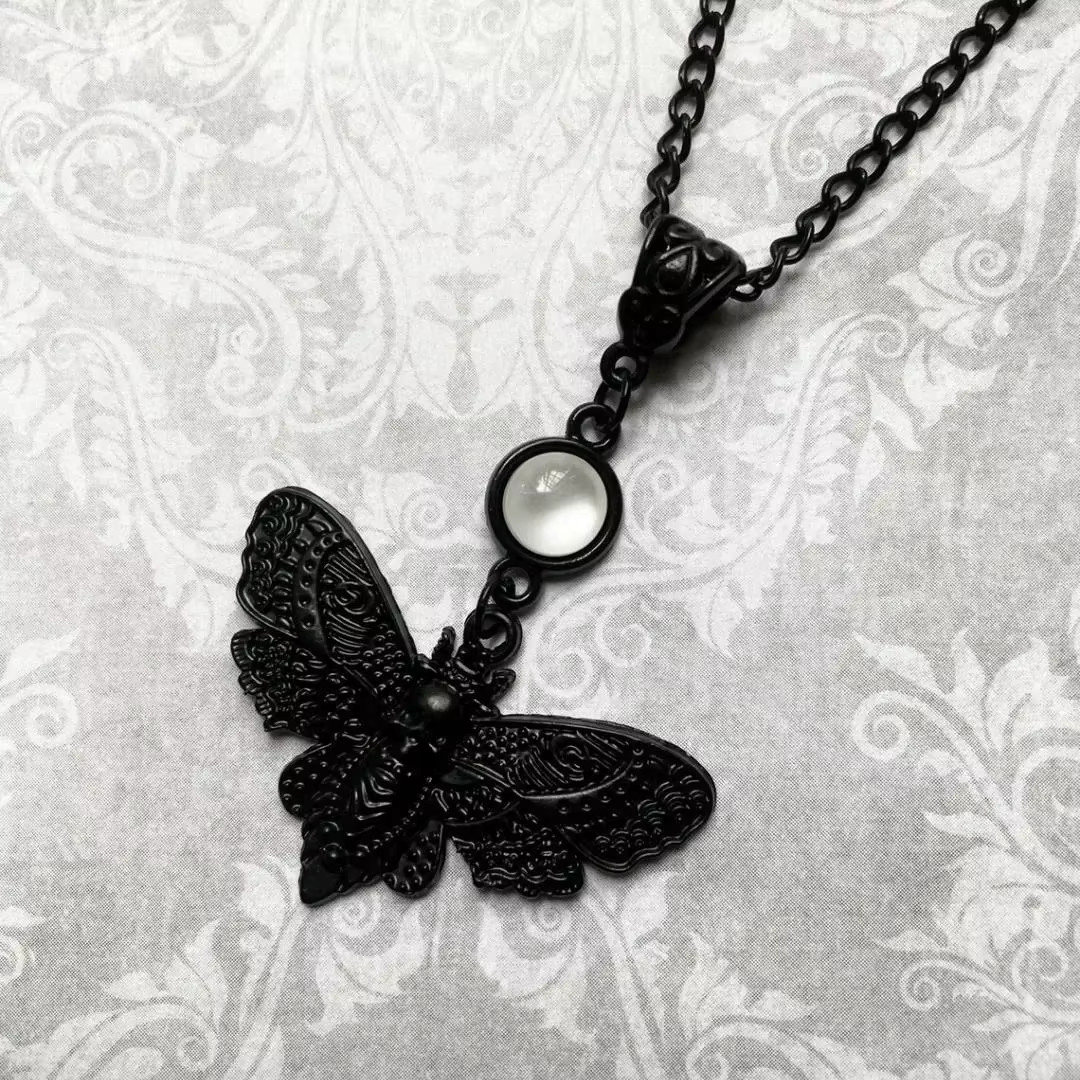 Black Death Head Hawk Moth Necklace Gothic Open Wings Insect Pendant Unique Gift