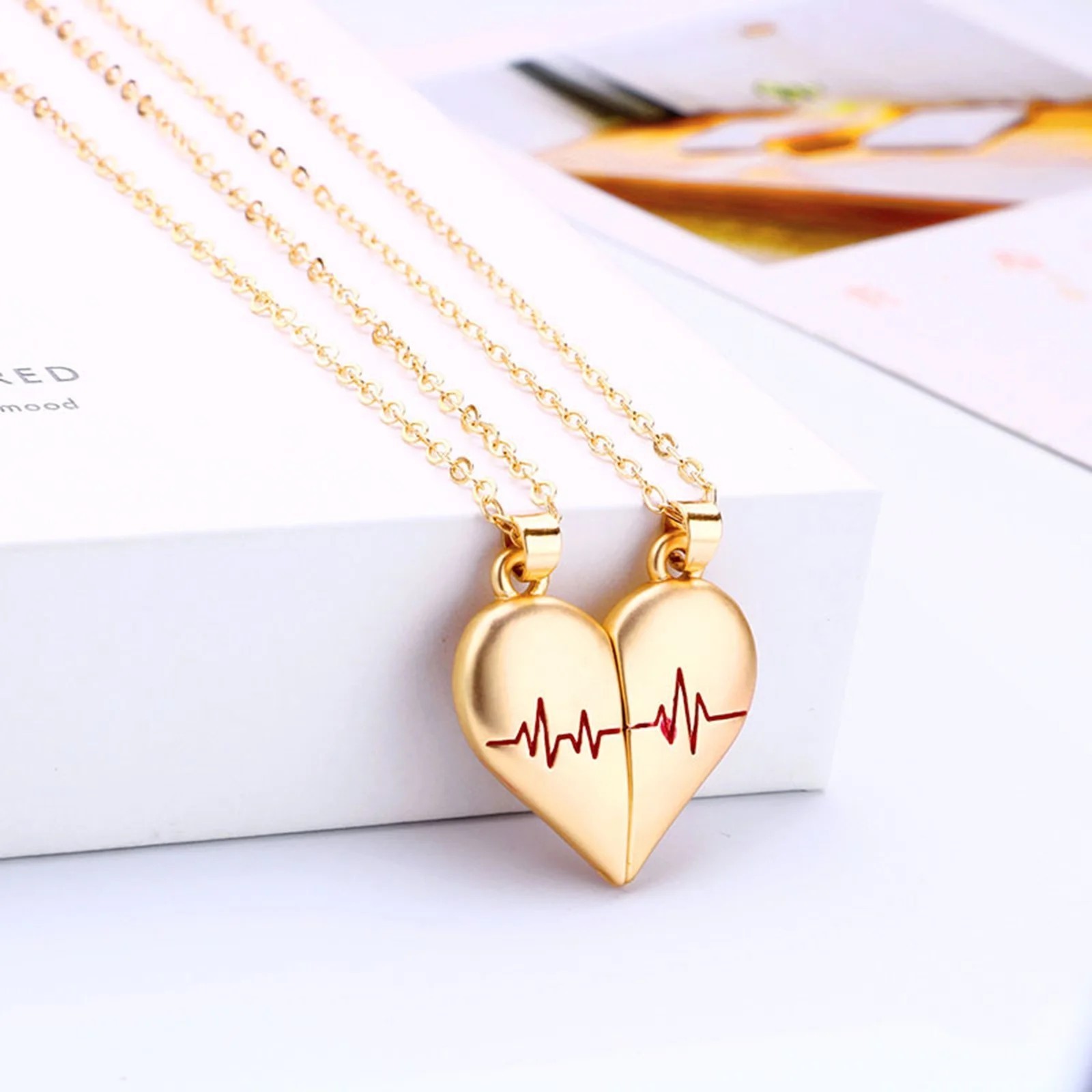 Heartbeat Couple Necklace Matching Love Pendant, Friend, Wife, Girlfriend Gift