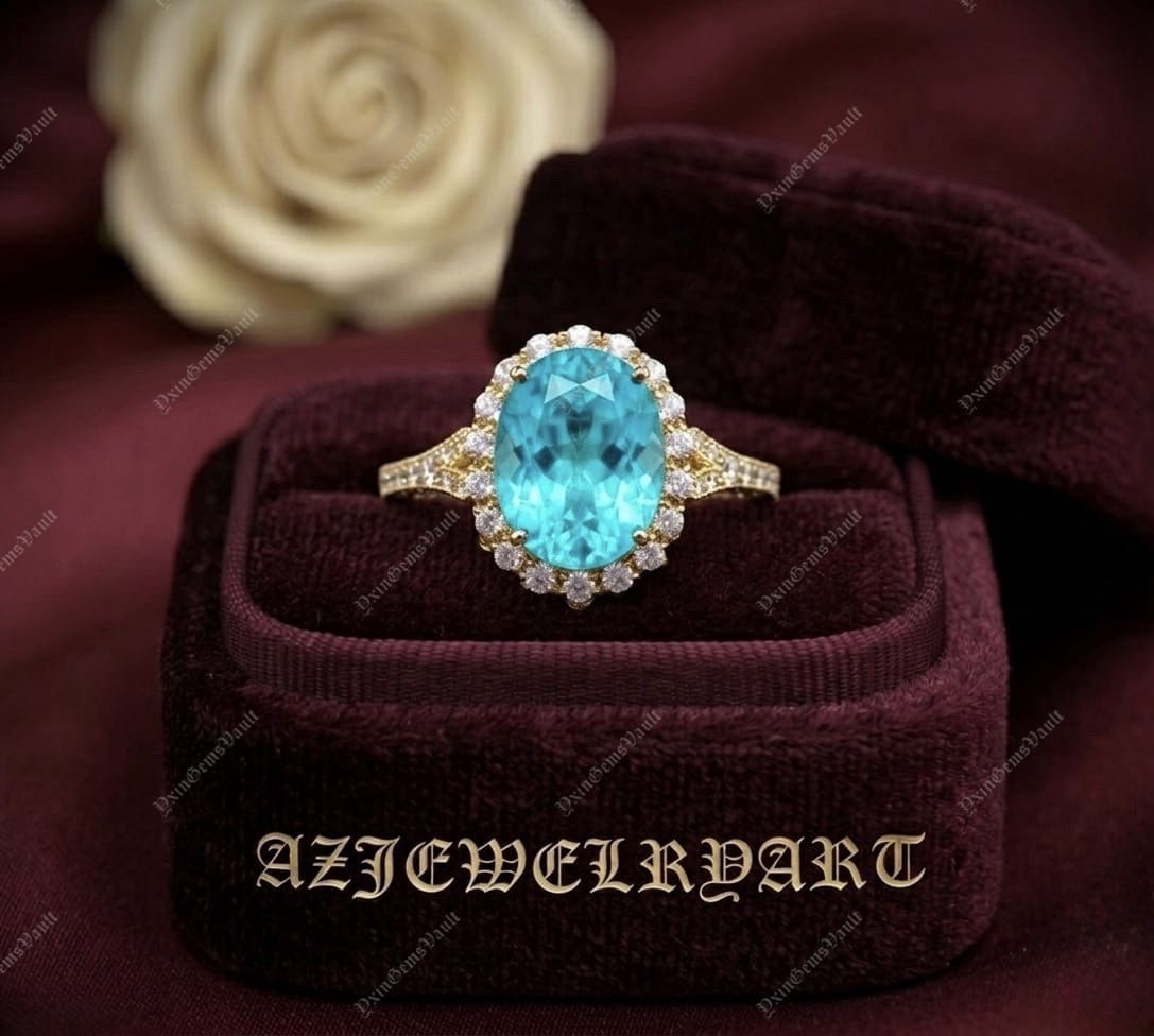 Oval Paraiba Tourmaline Ring 925 Sterling Silver Gift For Her Engagement Ring