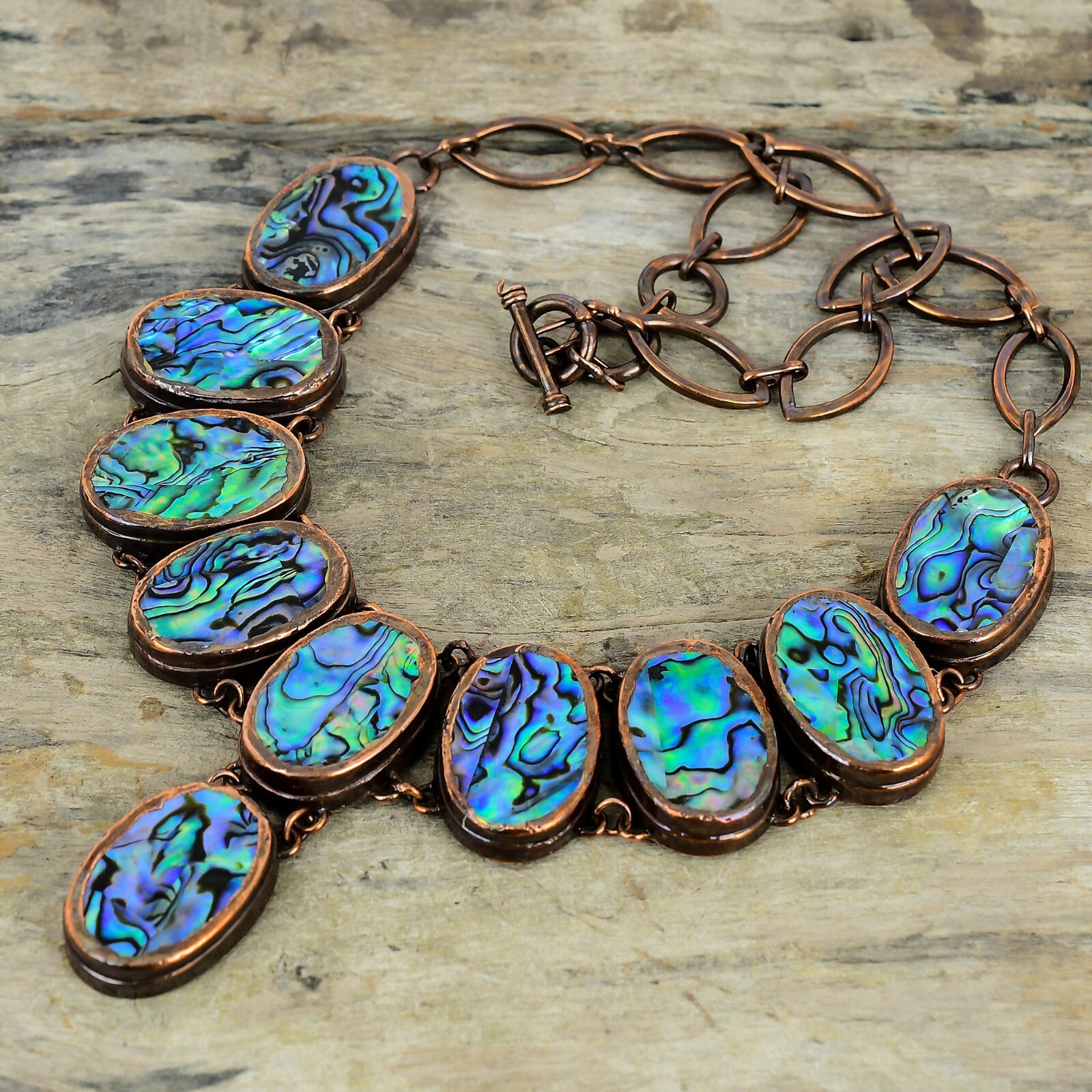 Abalone Shell Copper Sister Gift Electroformed Chain Adjustable Necklace 18.0″