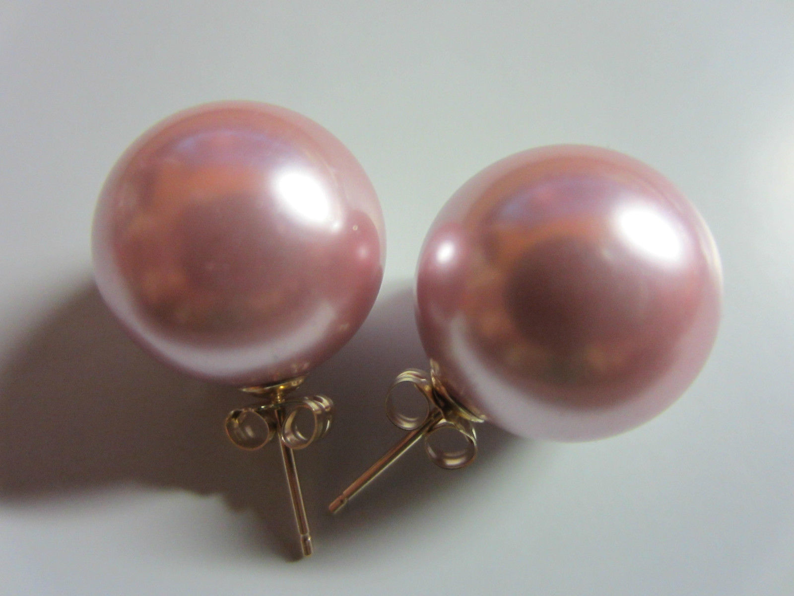 6mm 8mm 10mm 12mm 14mm Lavender PINK Shell Pearl Stud Earrings 14K Yellow Gold