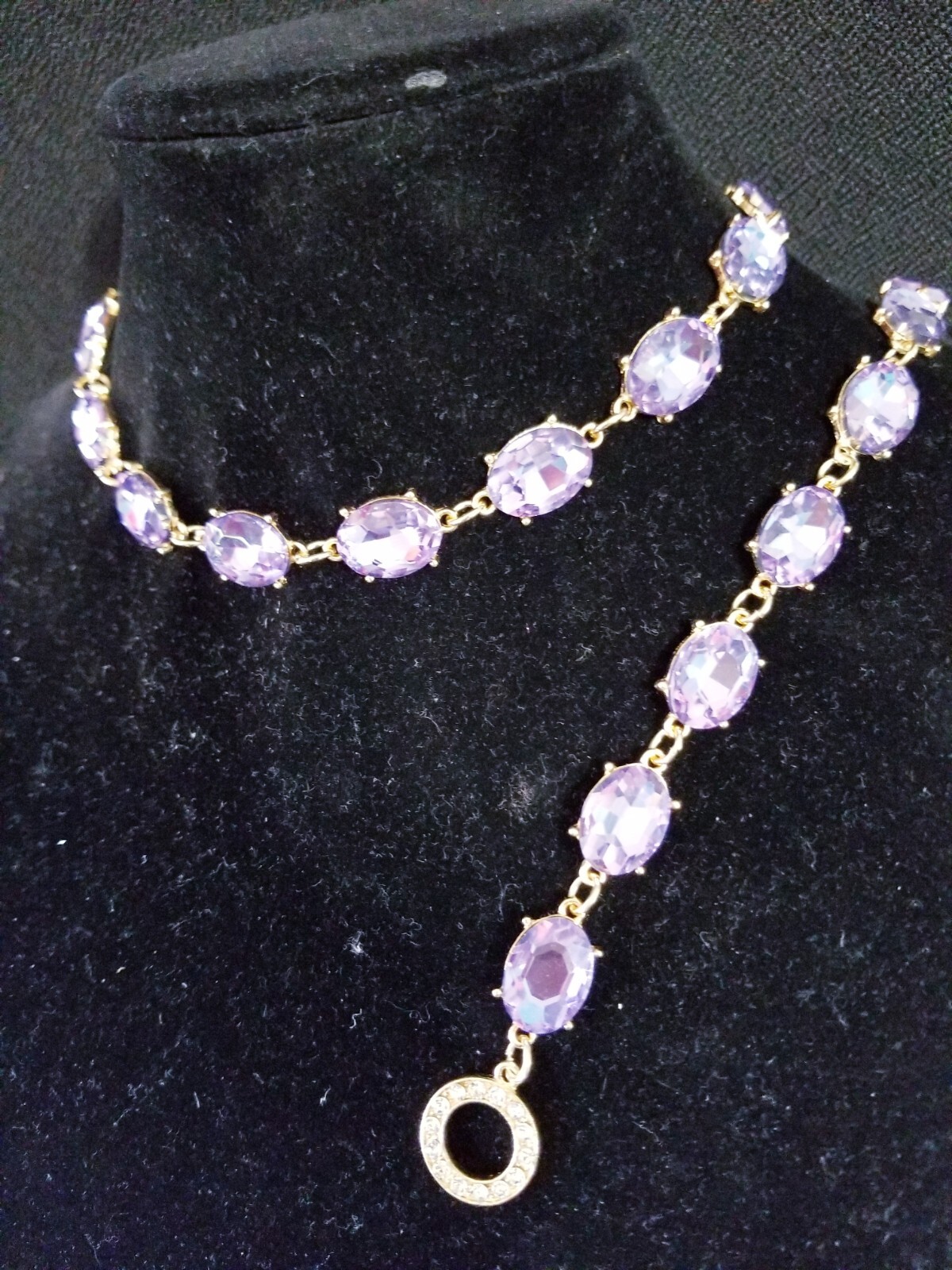 Purple Crystal Choker Rhinestone Necklace Bracelet Set Bridal Prom Pageant