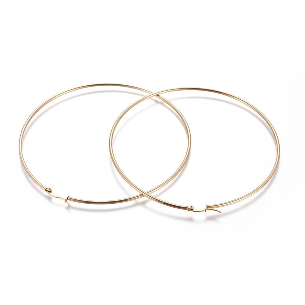 -304 Stainless Steel BIG Hoop Earrings Ring Gold 4″ Inch Pin 0.8mm P607