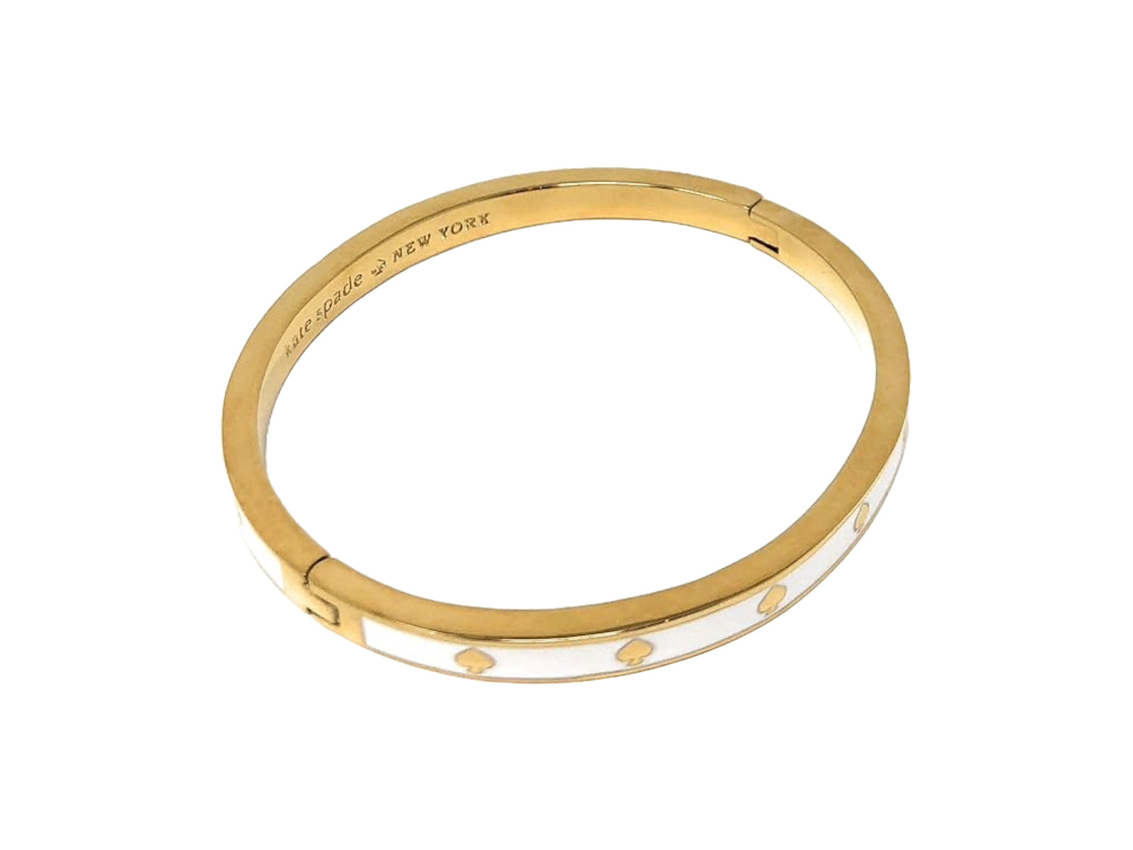 Kate Spade – White and Gold Enamel Hinged Bangle Bracelet – The Spade