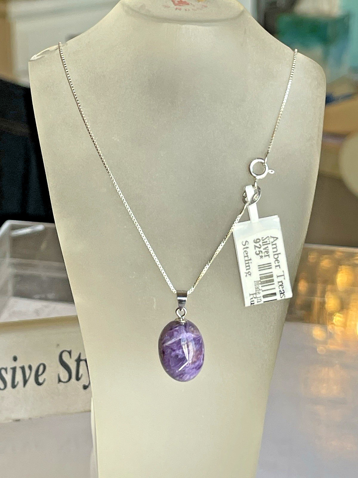100% Genuine Siberian Russian True Purple Charoite Pendant Sterling Silver