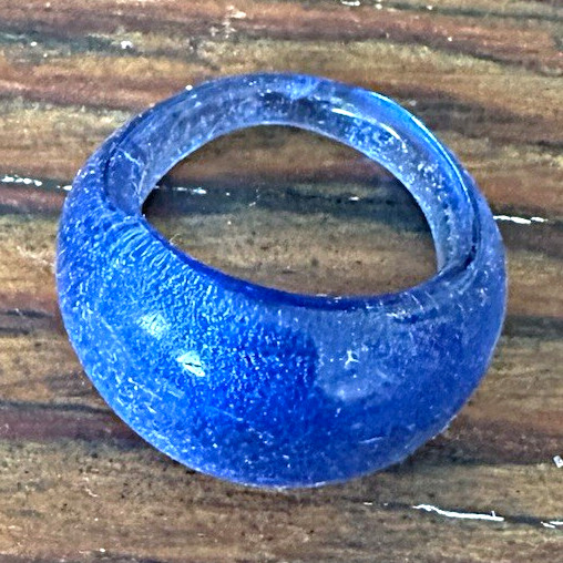 Vintage Blue Glass Silver Leaf Inset Dome Ring, Size 7