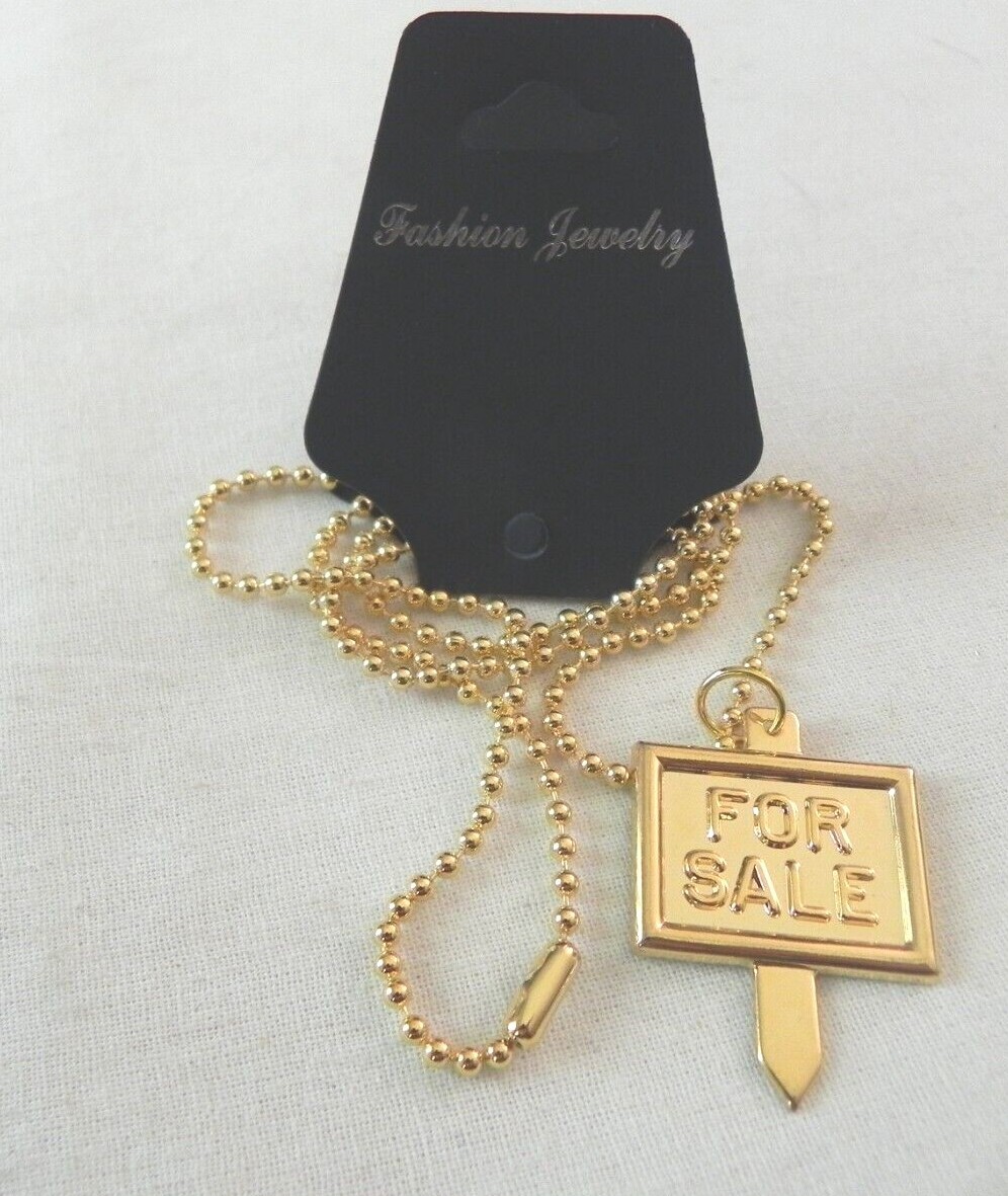 FOR SALE Sign Pendant Necklace novelty Realtor Real Estate Snake or Bead Chain