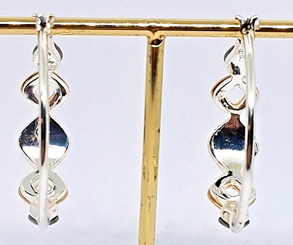 Unmarked Mixed Metal Gold and Silver Tone Hoop Earrings with Geometric Shapes