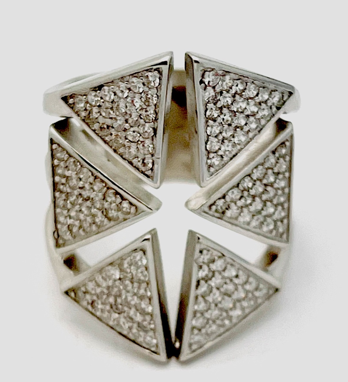 Sterling Silver 925 6.9 Gram 106 Pave CZ Triangle Ring Size 6