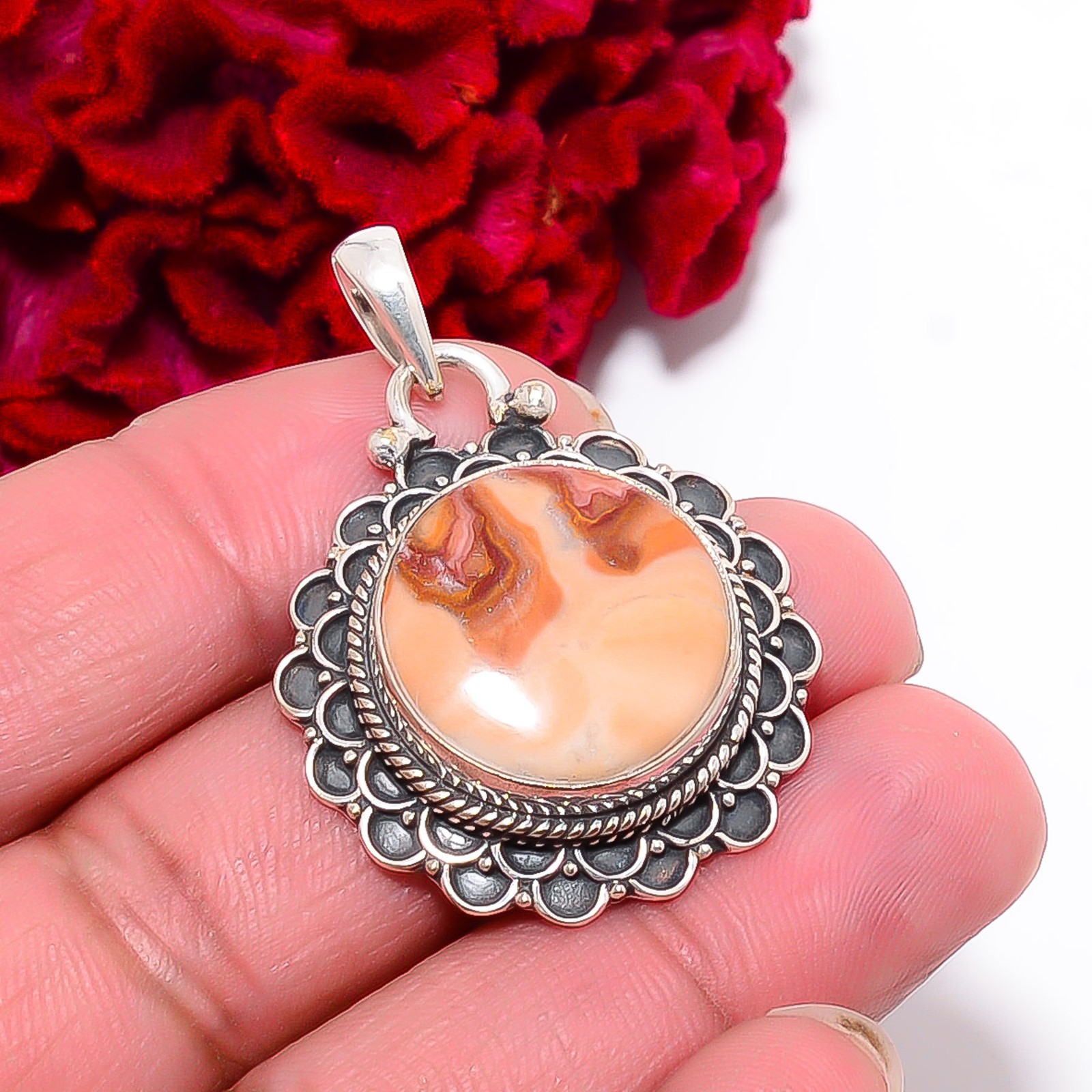 Wave Dolomite – Mexico Designer Handmade 925 Sterling Silver Pendant 1.64″ P9938