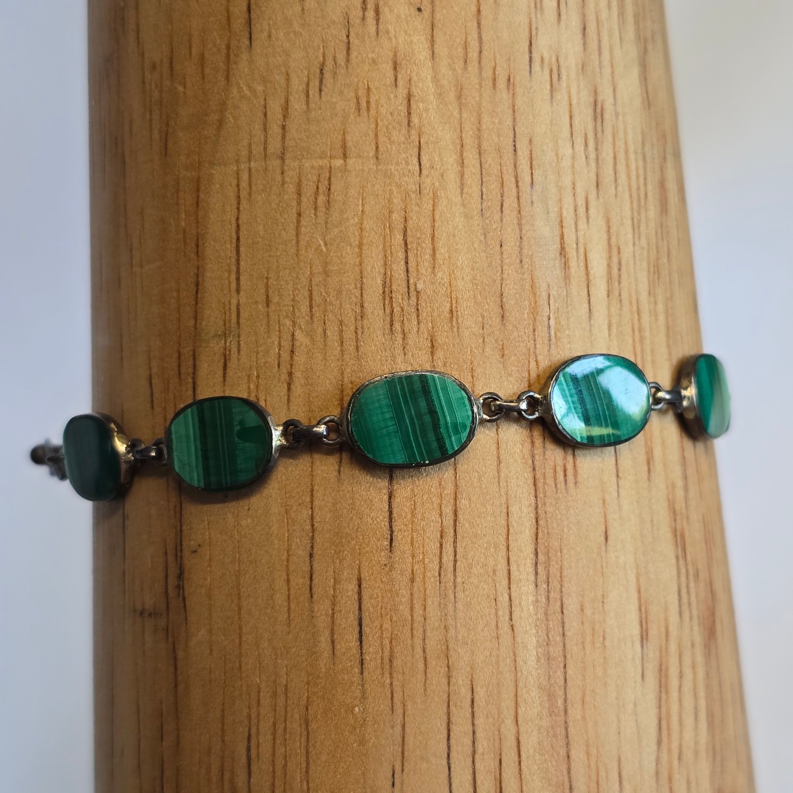 Sterling Silver Bracelet 7.4g Jewelry 7.5″ Malachite Look Unique Clasp *READ*