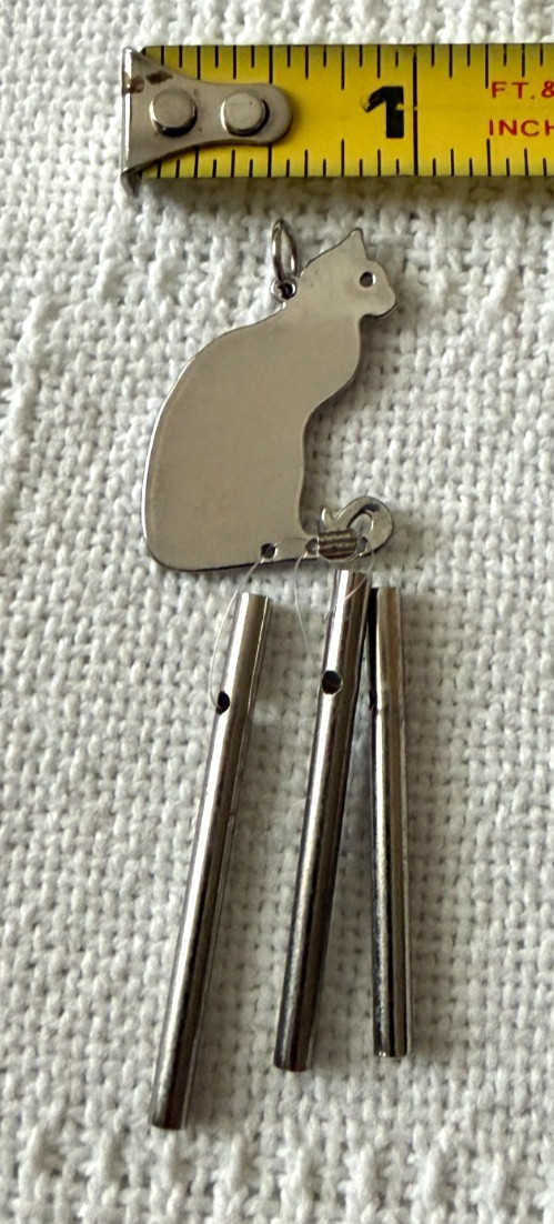 Cat Windchime Pendant Silver Tone 3″