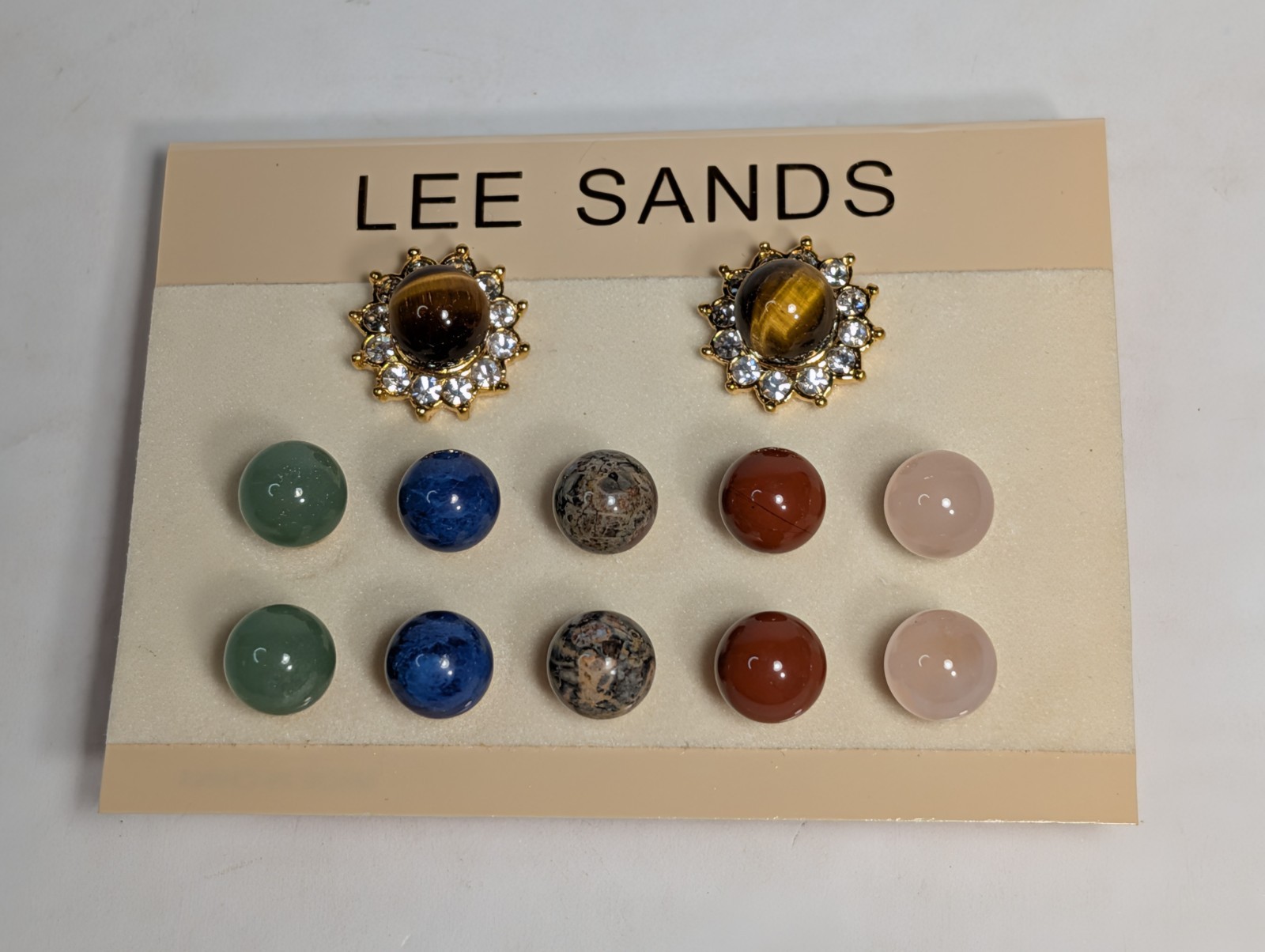 Lee Sands Gold Tone Interchangible 6 Semiprecious Gemstones Pierced Earrings