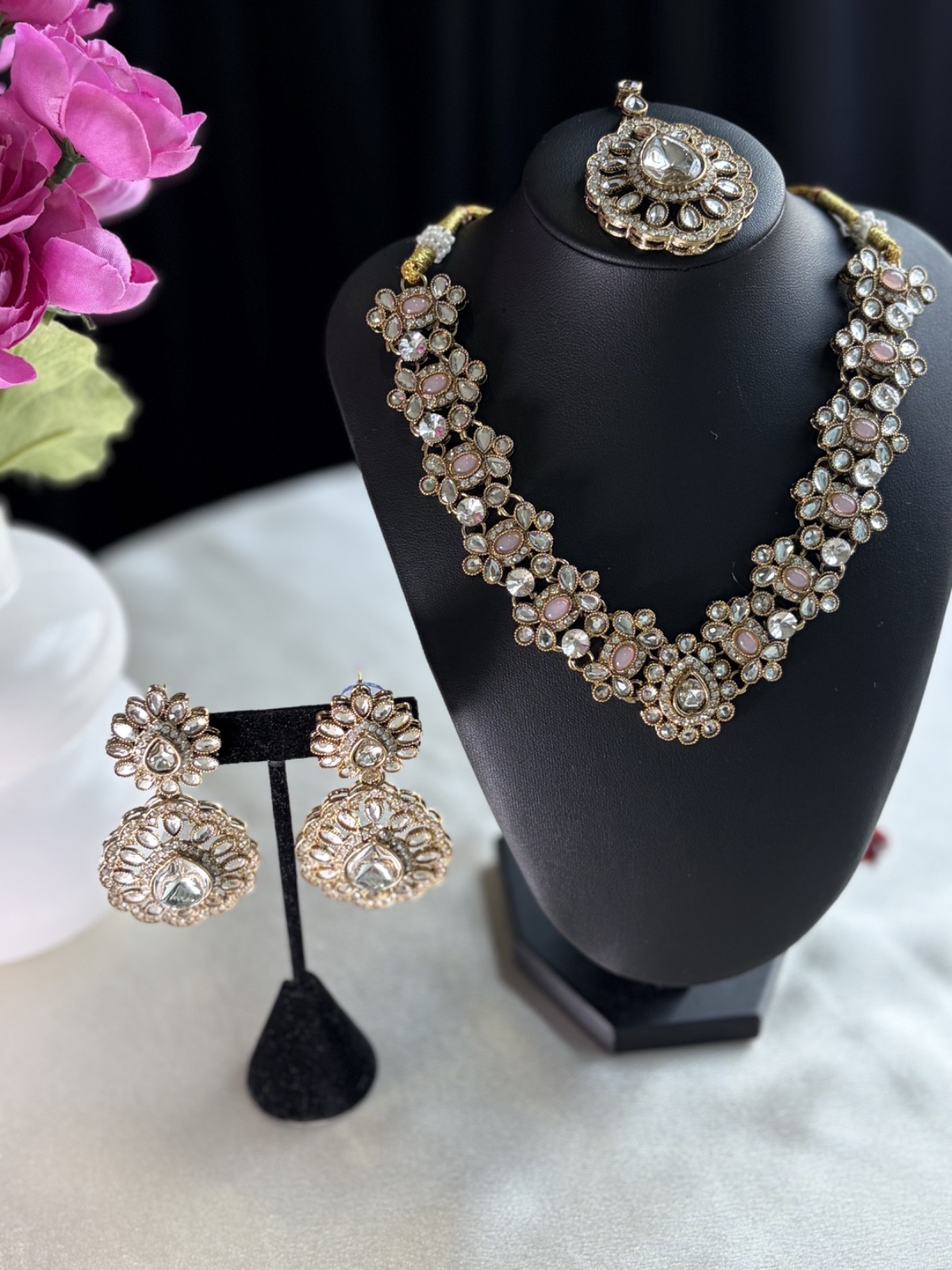 Baby Pink Kundan Statement Necklace Set
