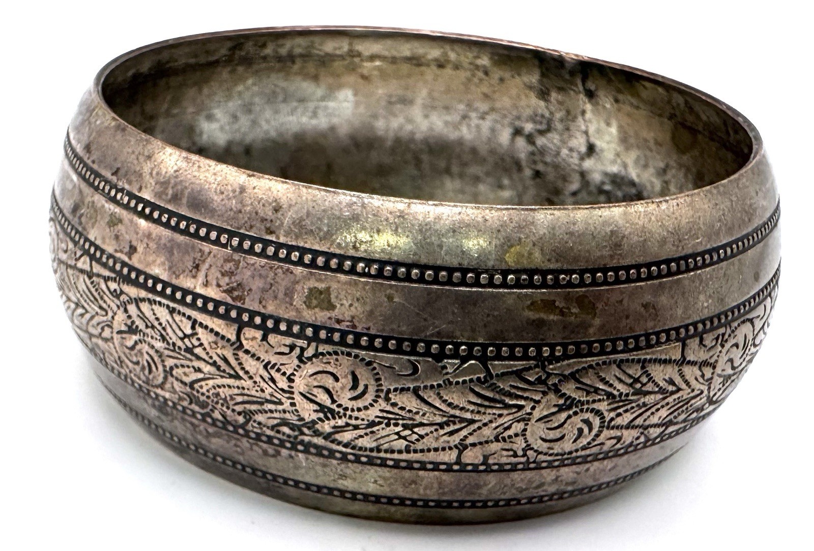 Morocco Berber Tribe Silver Etched Wide Bangle Bracelet