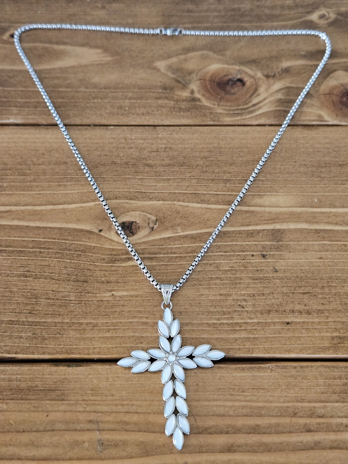 Steel By Design Mother Of Pearl Cross Pendant 23 In