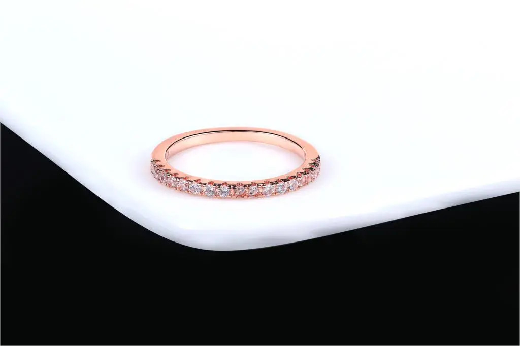 Micro Pave Ring Simulated Zirconia Tension Setting Band Stackable Jewelry