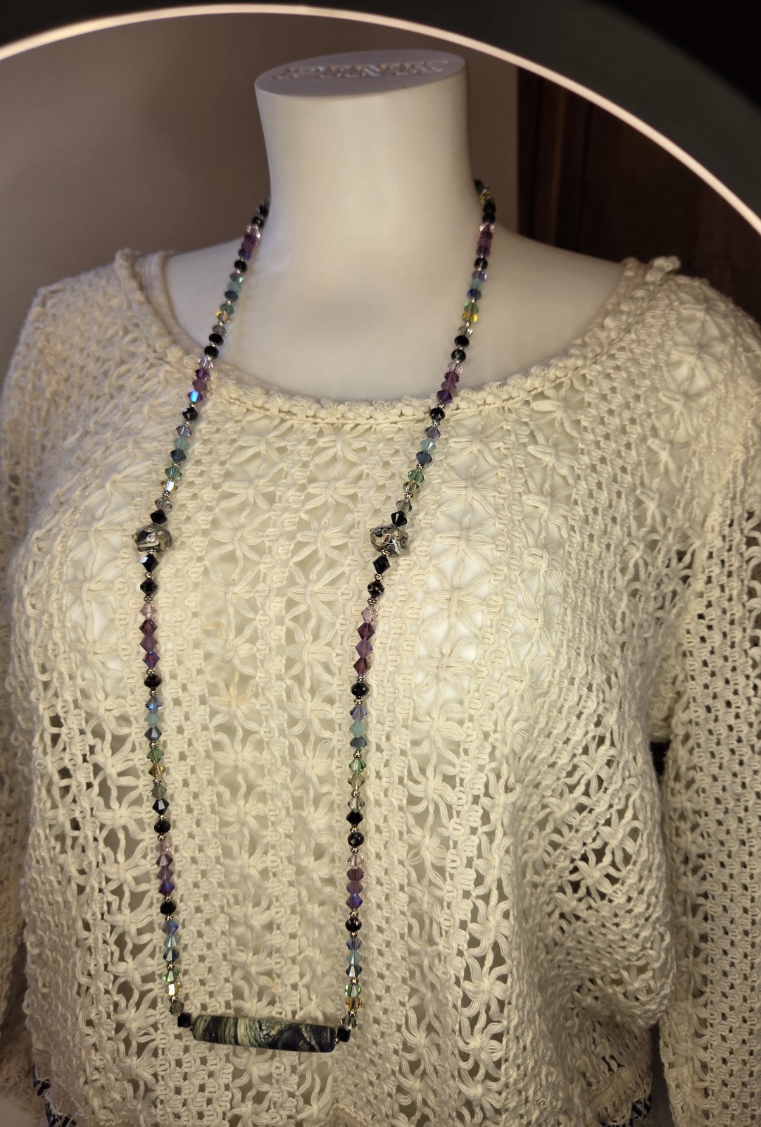 Necklace with Swarovski Stones & Beautiful Multicolor Crysral Beads 18″